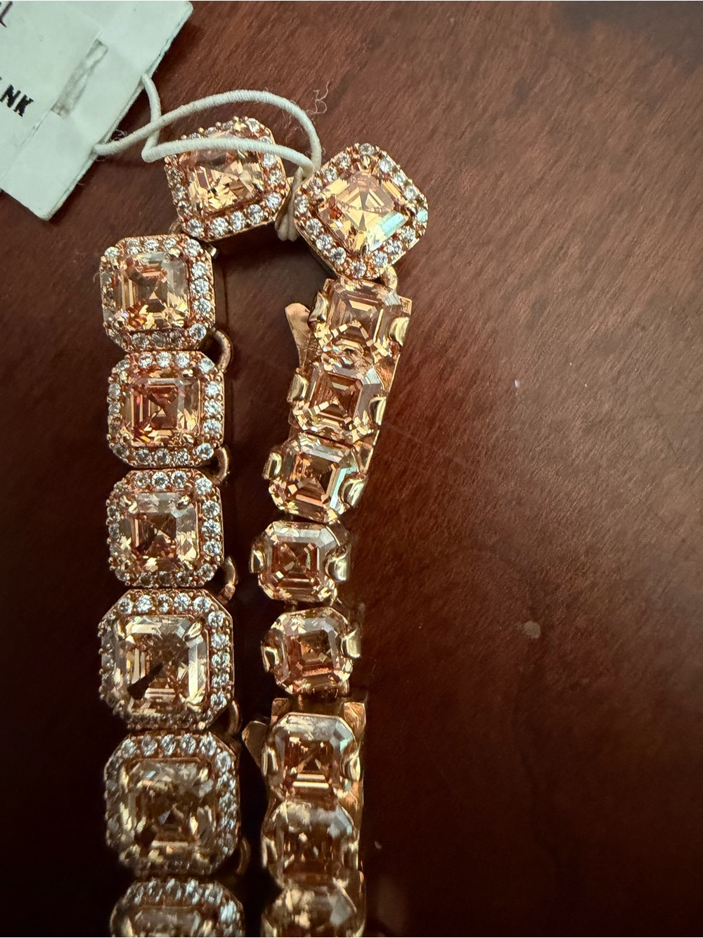 New Henri Bendel Stunning Pave Asscher Champagne Necklace 16" w/tags & Pouch - Picture 13 of 13